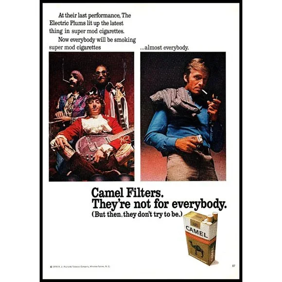 Camel | Art | 97 Camel Filter Cigarettes Vintage Print Ad Electric Plums  Rock Band Wall Art